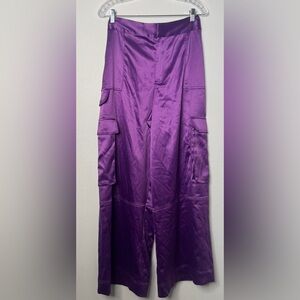 NWOT‎ House of Harlow Purple Satin Wide Cargo Pants Size Small